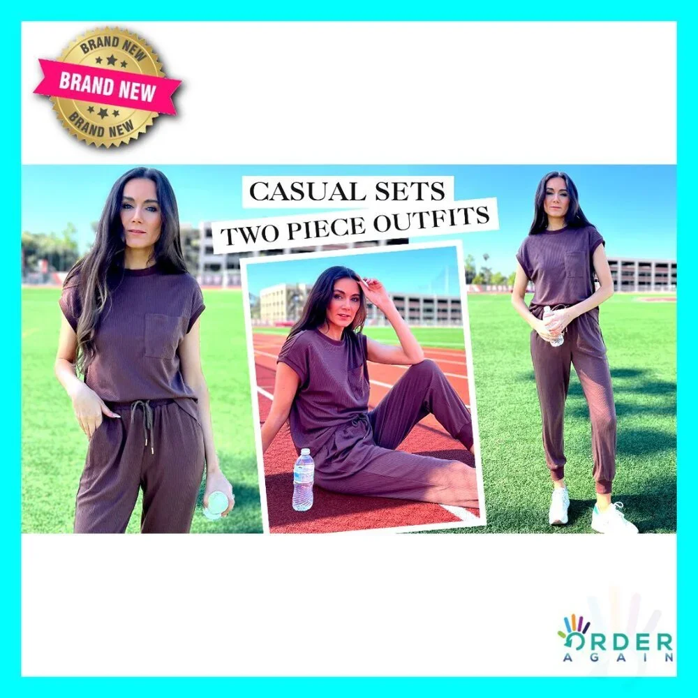 Two Piece Tracksuit Set Short Sleeve Top Long Pants Lounge Sweatsuit Y2K